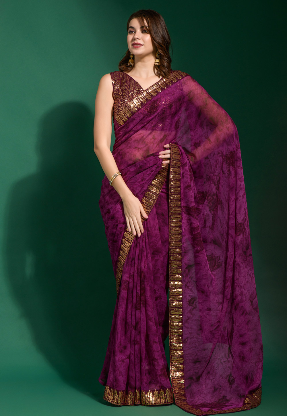 Purple Chiffon Saree With Blouse 263949