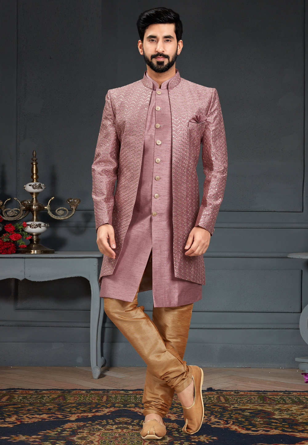 Pink Silk Indo Western Suit 246429