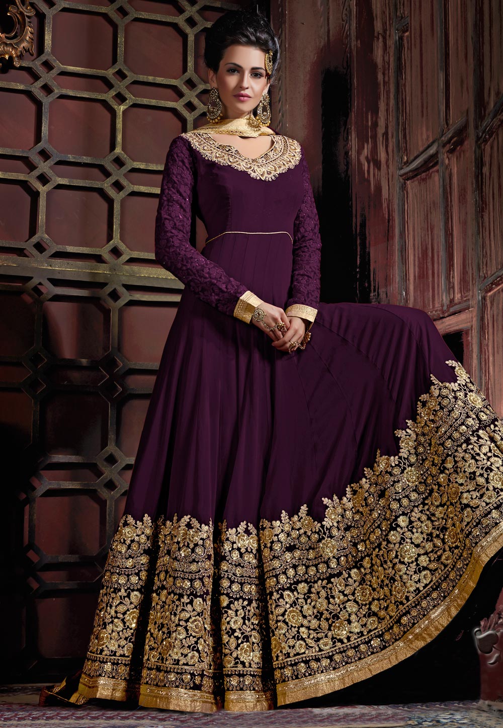 Purple Georgette Floor Length Anarkali Suit 157060
