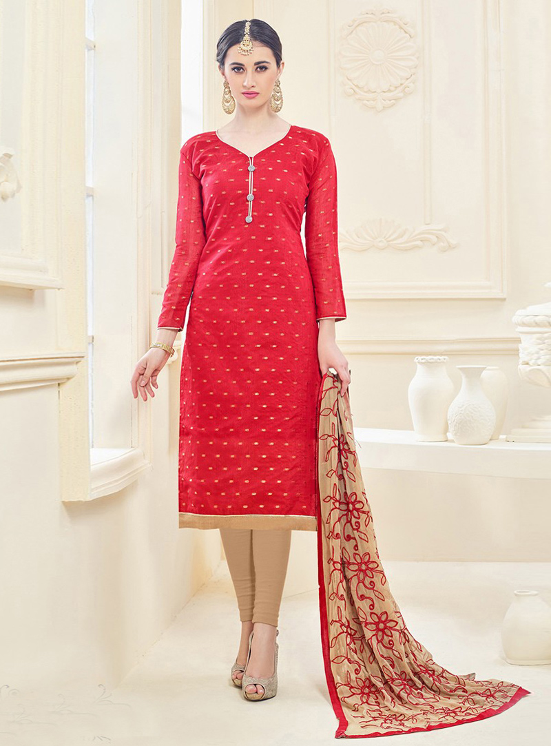 Red Silk Kameez With Churidar 96221