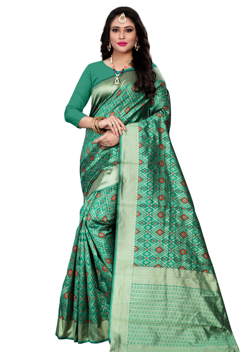 Green Banarasi Silk Saree With Blouse 199384