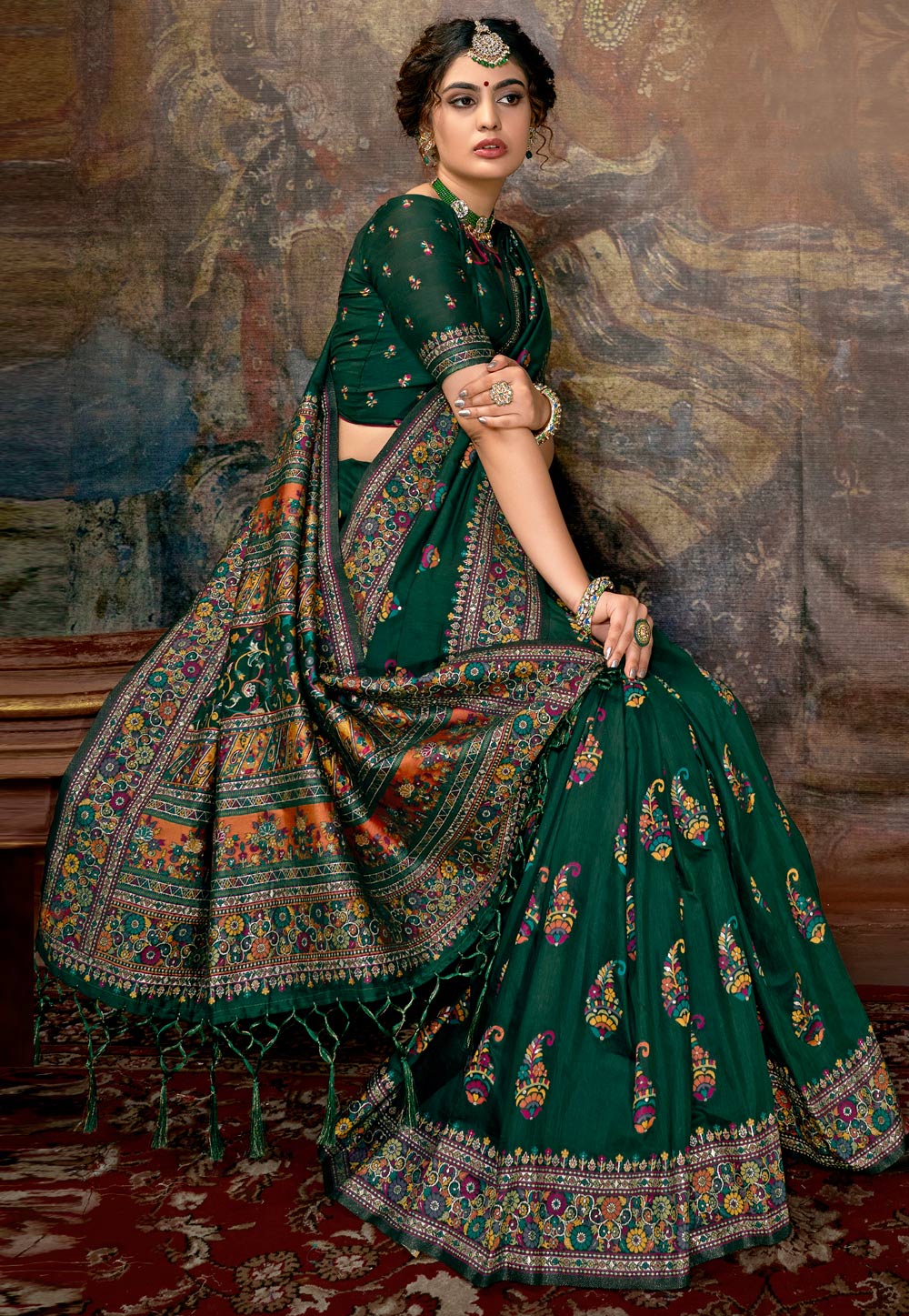 Green Banarasi Silk Festival Wear Saree 213710