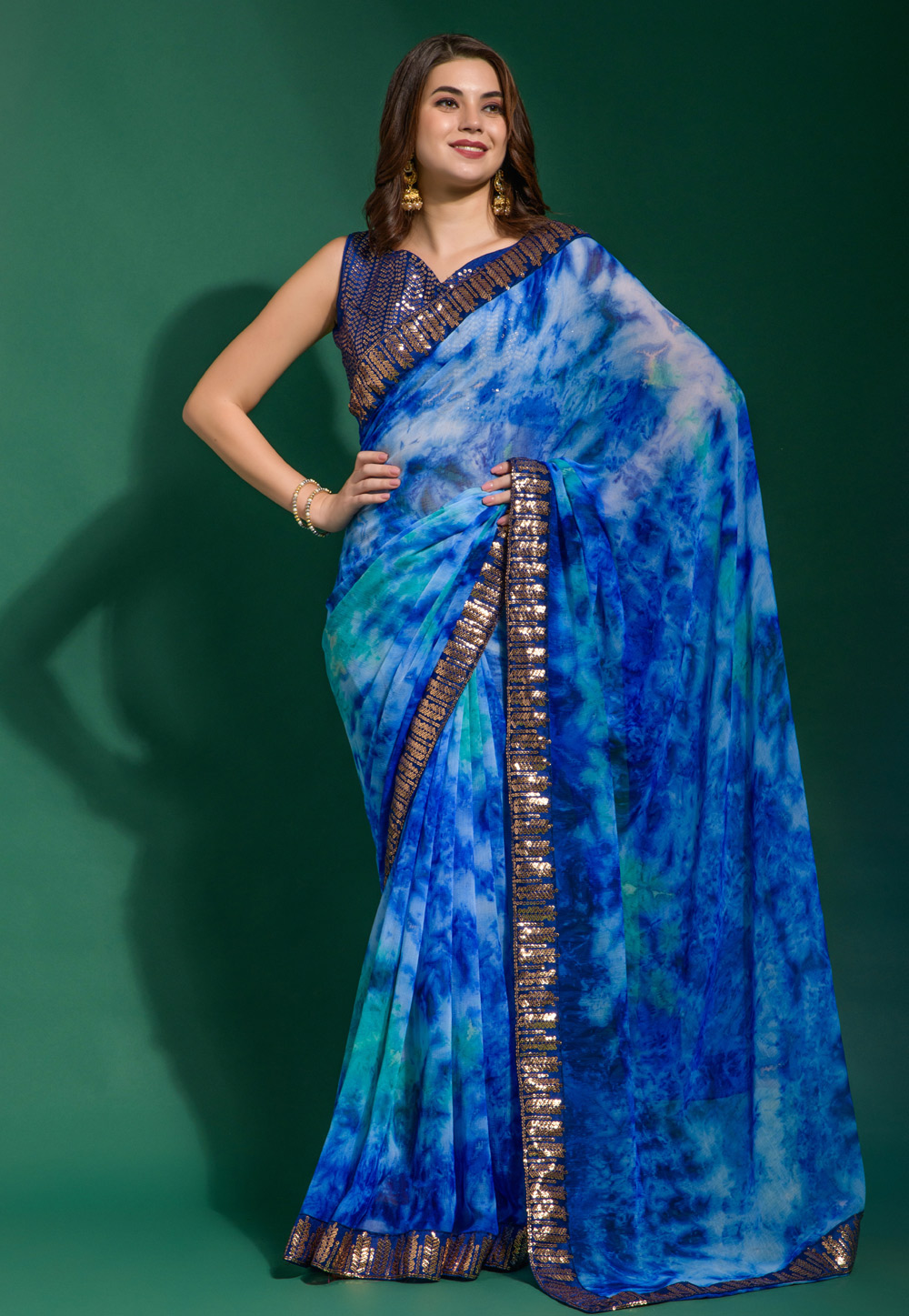 Blue Chiffon Light Weight Saree 263950