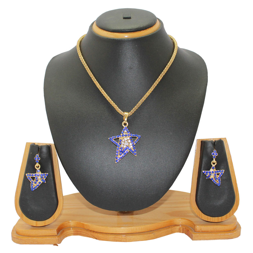 Blue Alloy Austrian Diamonds Necklace With Earrings 64352