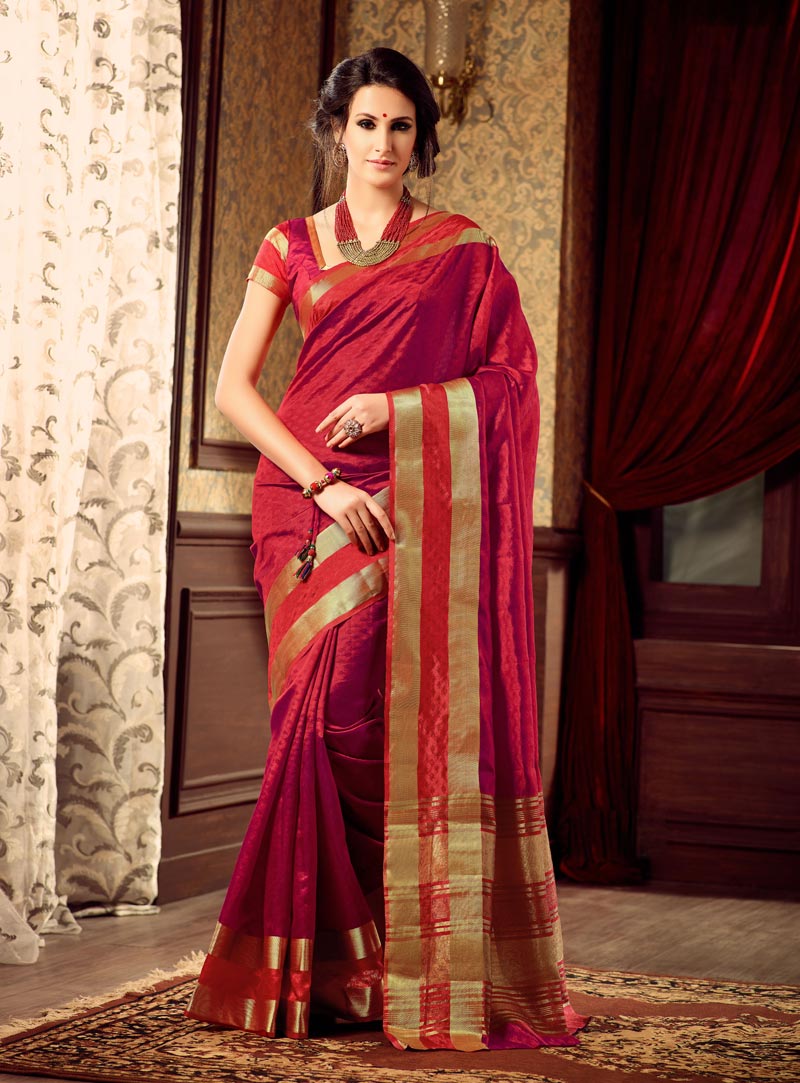 Red Silk Saree With Blouse 80485