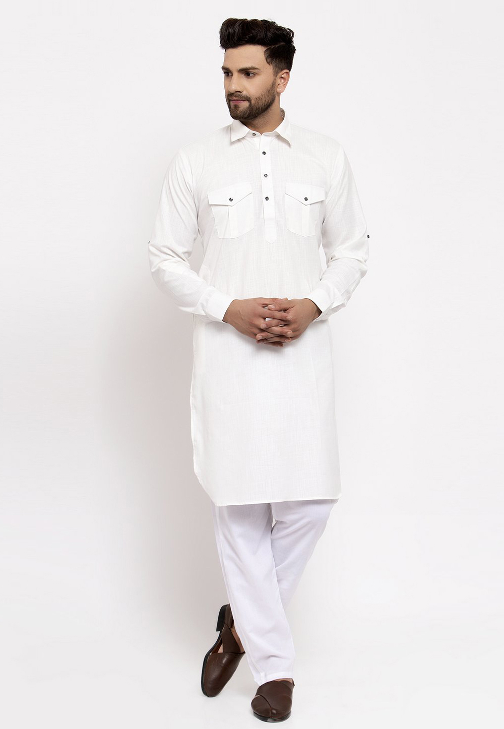 Off White Cotton Pathani Suit 231279