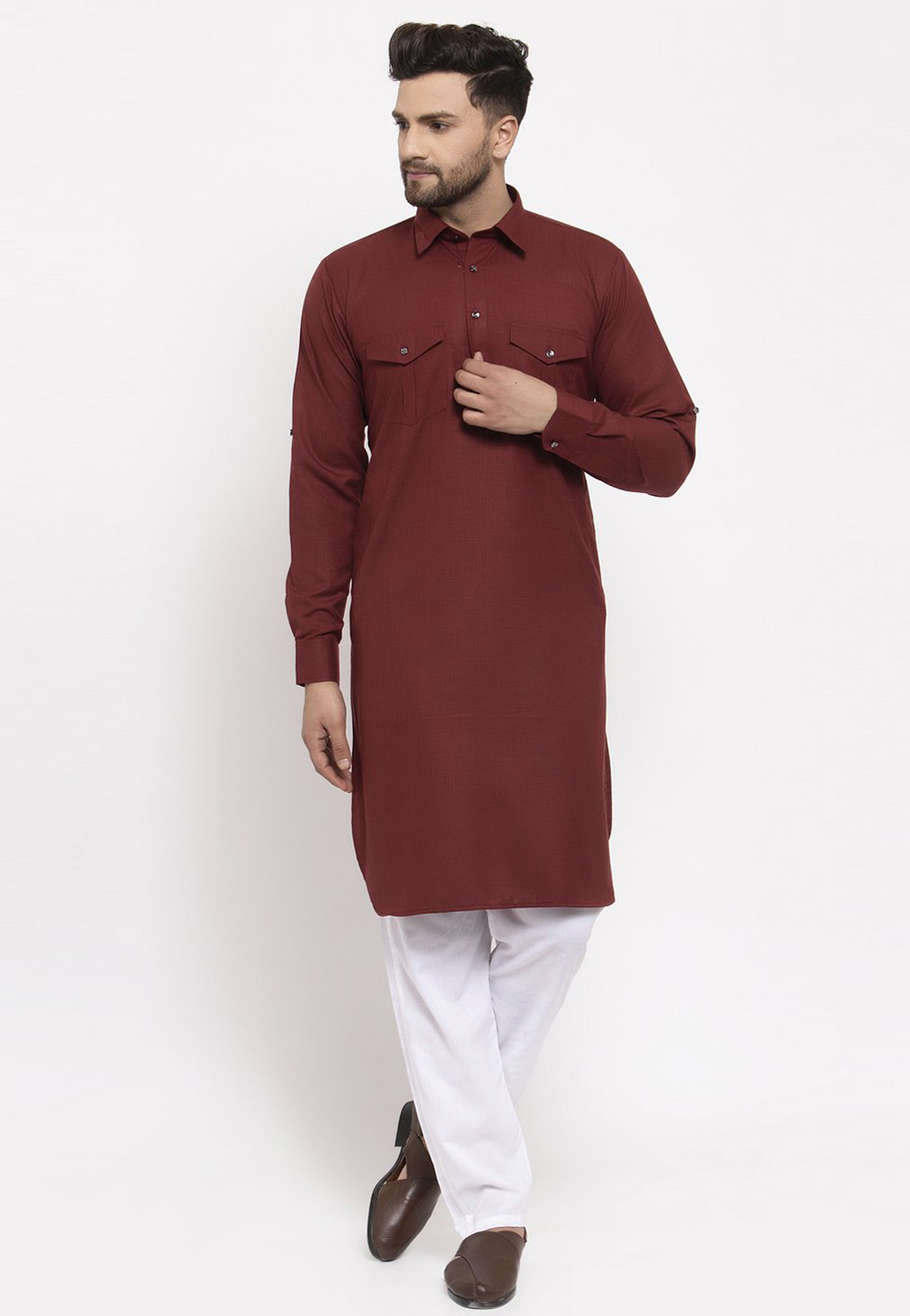 Maroon Cotton Pathani Suit 231281