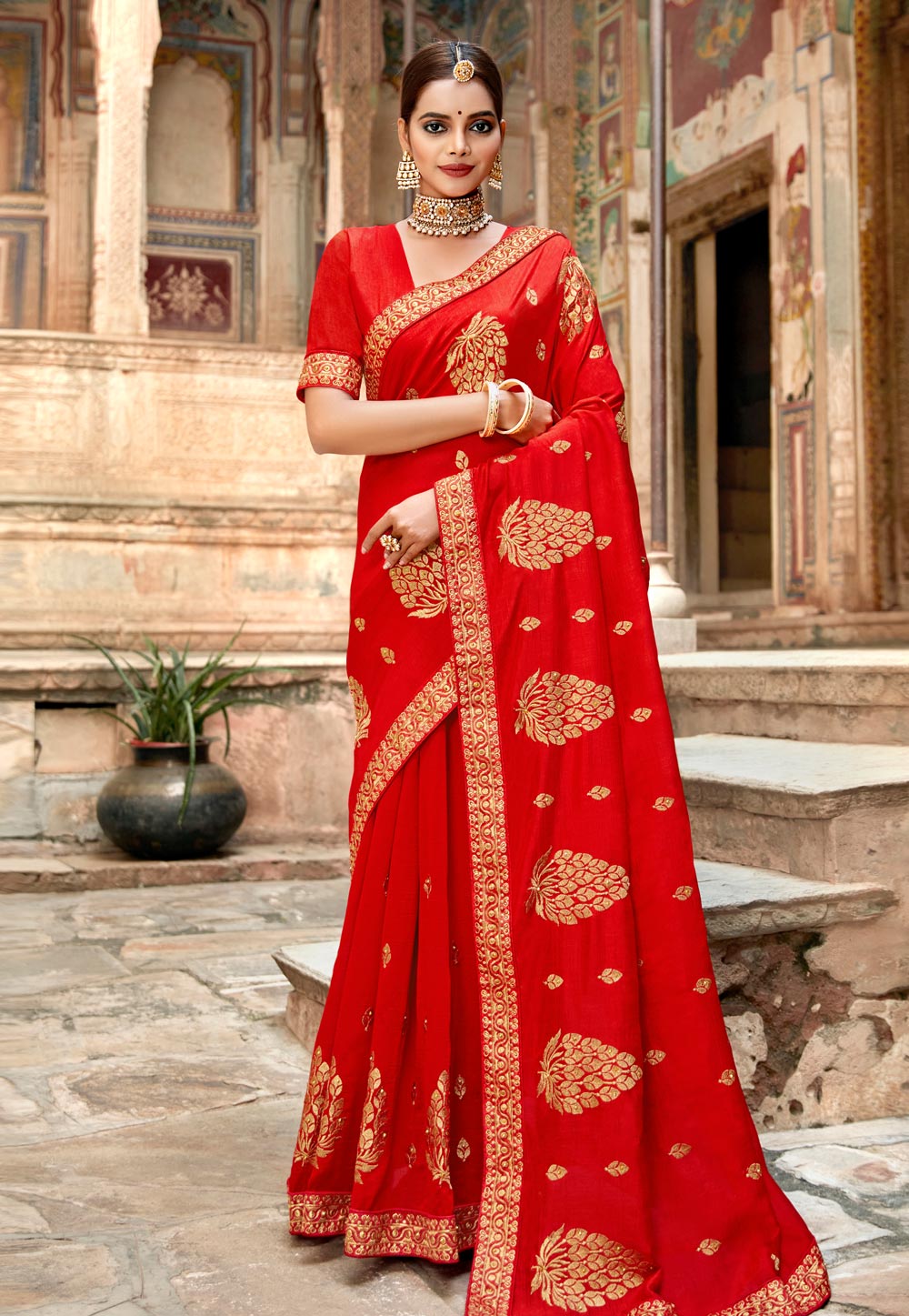 Red Silk Saree With Blouse 247748