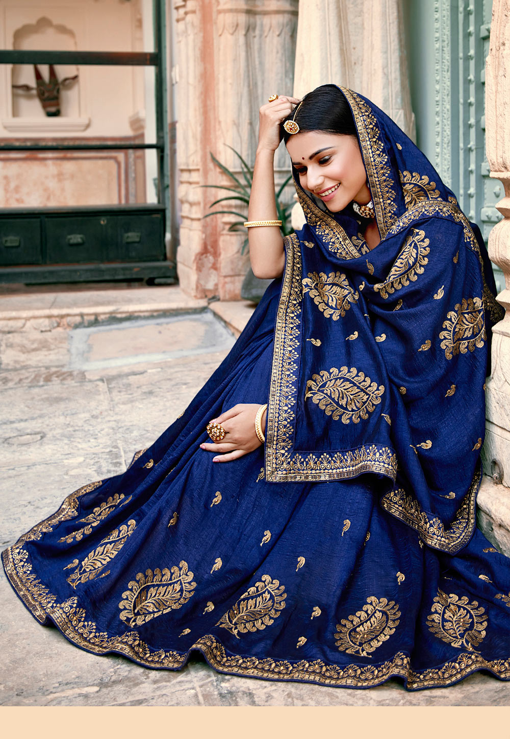Party Wear Designer Silk R Blue Bridal Saree – Designerslehenga