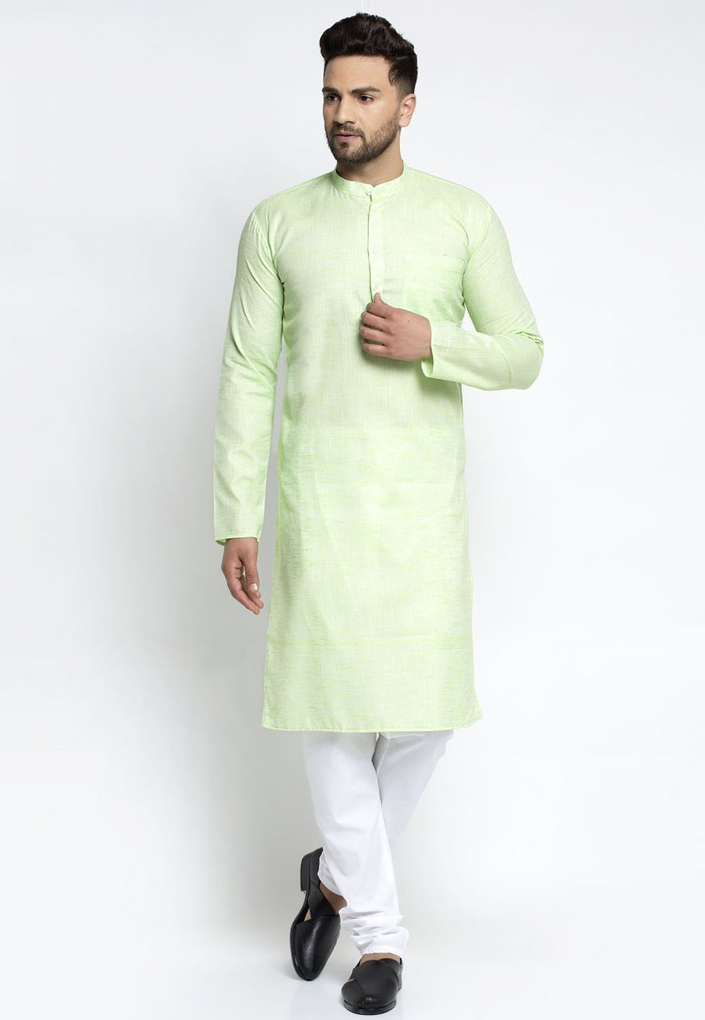 Light Green Cotton Kurta Pajama 231285