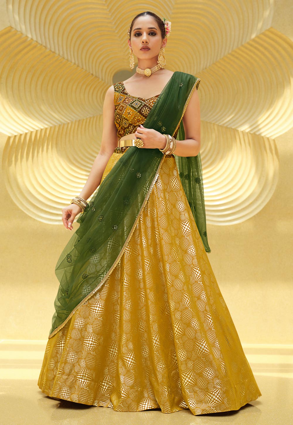 Mustard Georgette A Line Lehenga Choli 260112