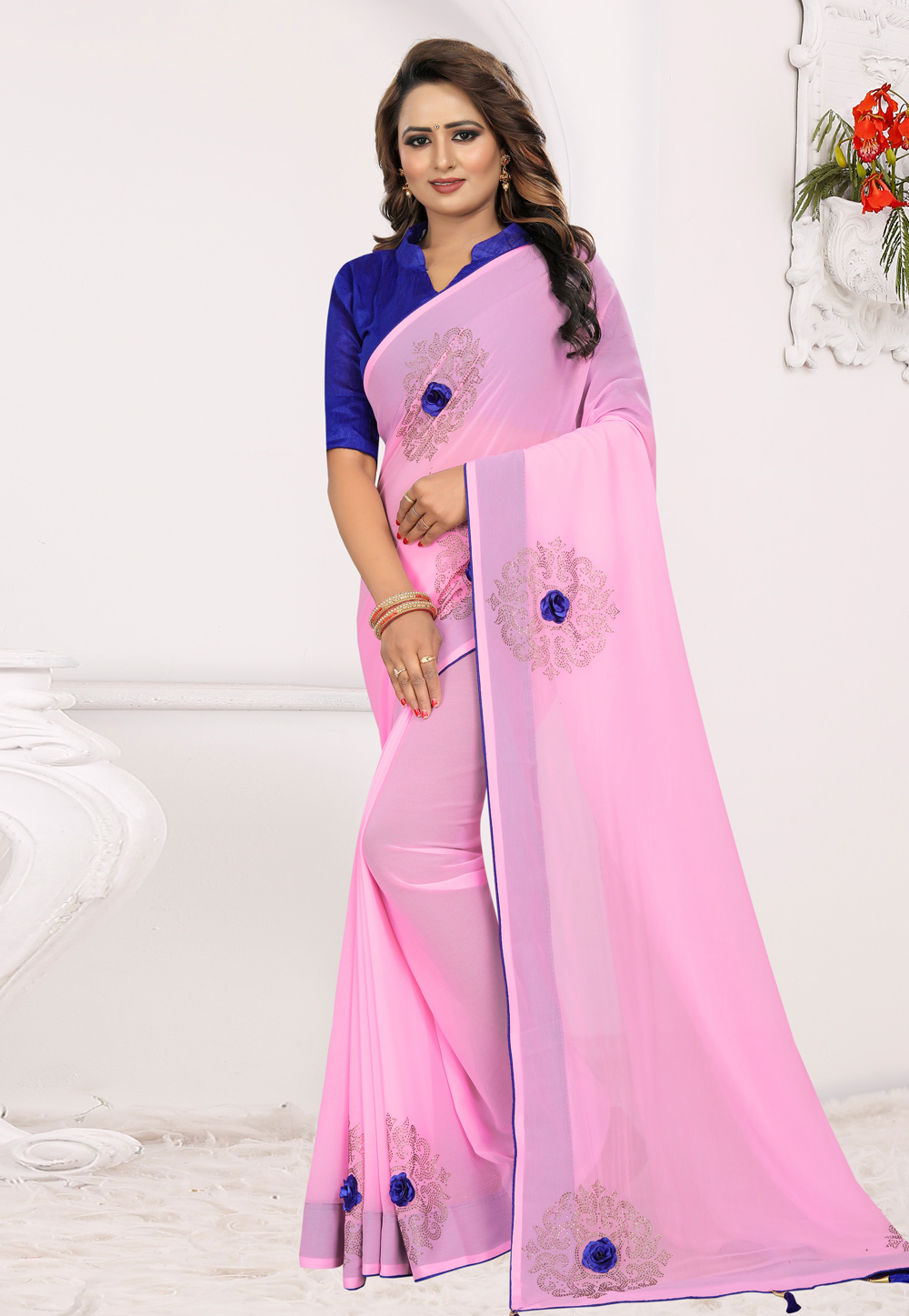 Pink Georgette Saree With Blouse 204913