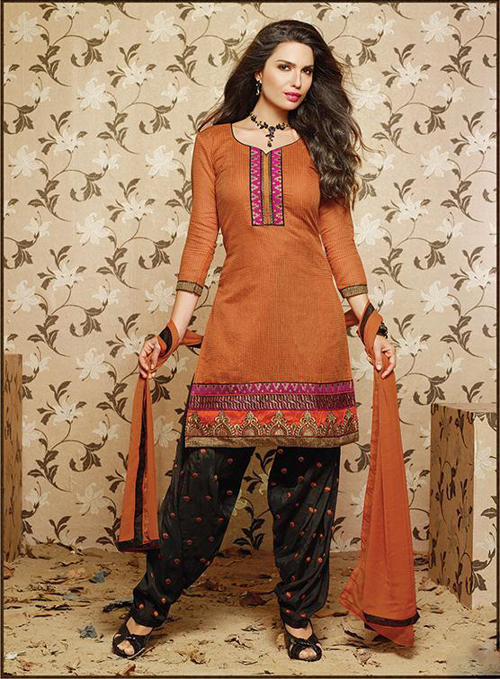 Orange Banarasi Jacquard Punjabi Suit 54178