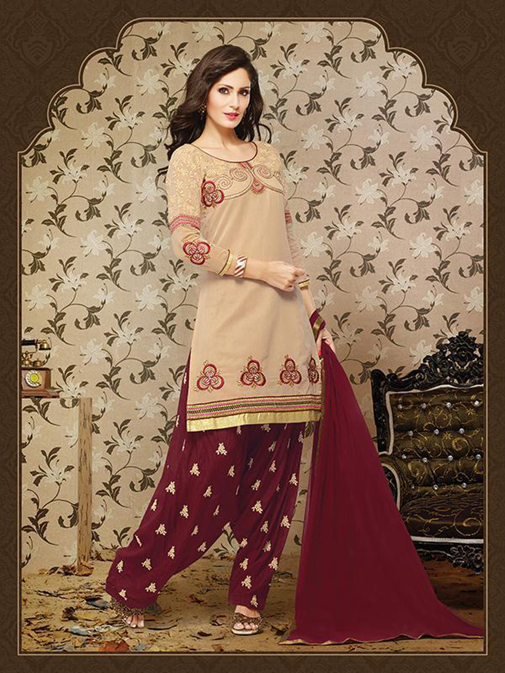 Beige Banarasi Jacquard Punjabi Suit 54179