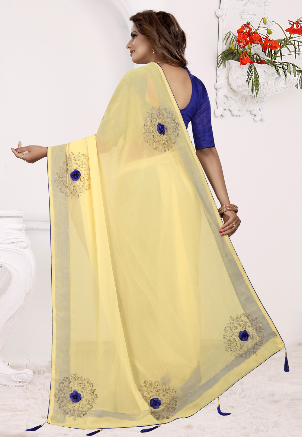 Simple Lehenga Woven Silk Turmeric Yellow Saree|SARV120453