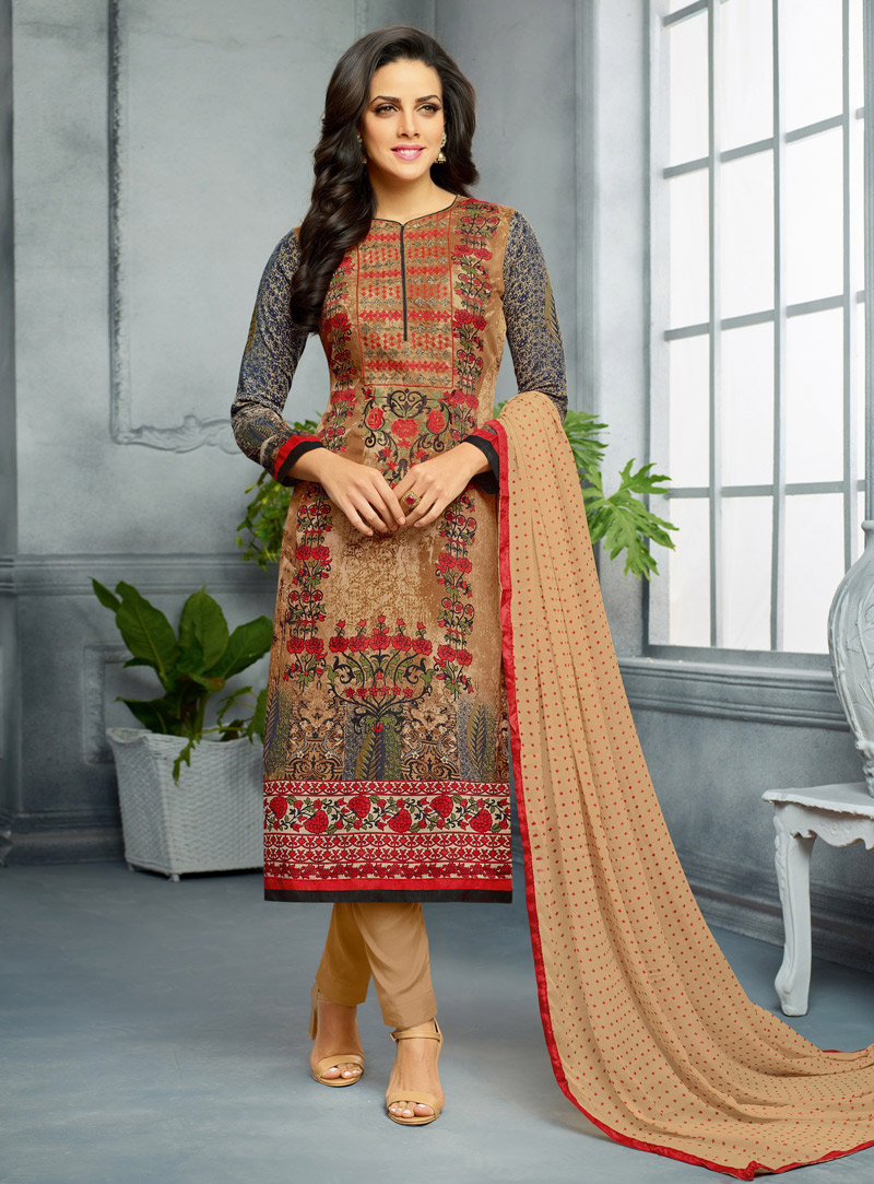 Light Brown Cotton Pakistani Style Suit 96849