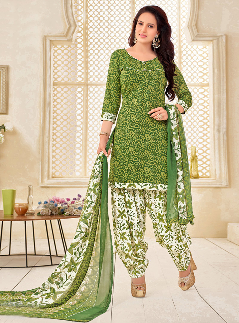 Green Cotton Punjabi Suit 96800
