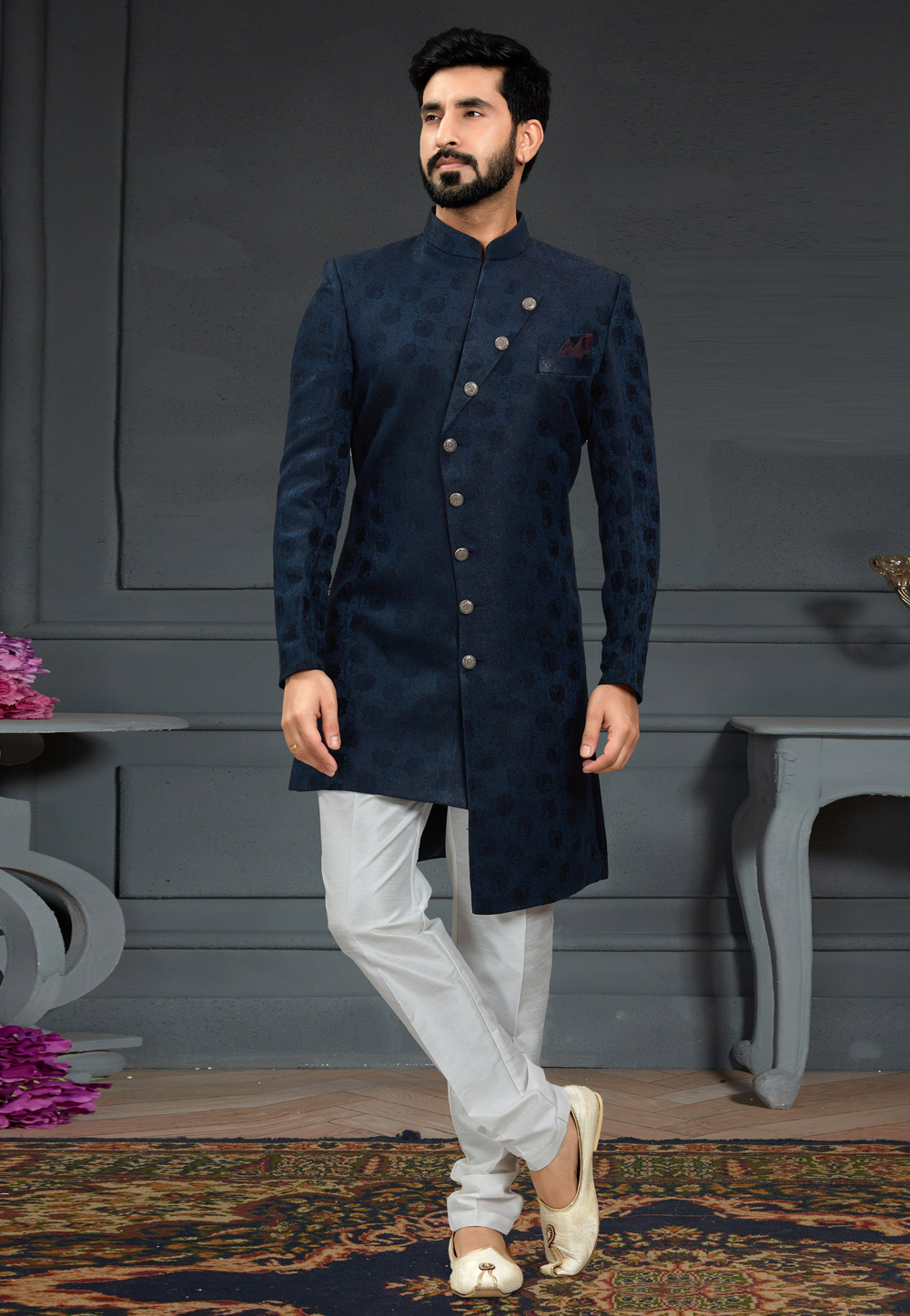 Buy Navy Blue Heavy Designer Indo Western Style Suit | Designer Salwar Suits