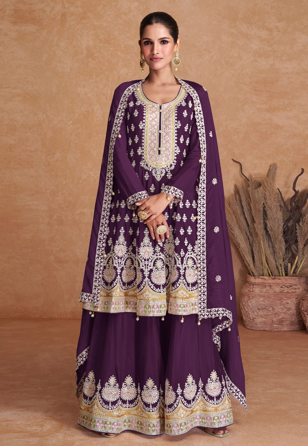 Purple Chinon Sharara Suit 276037