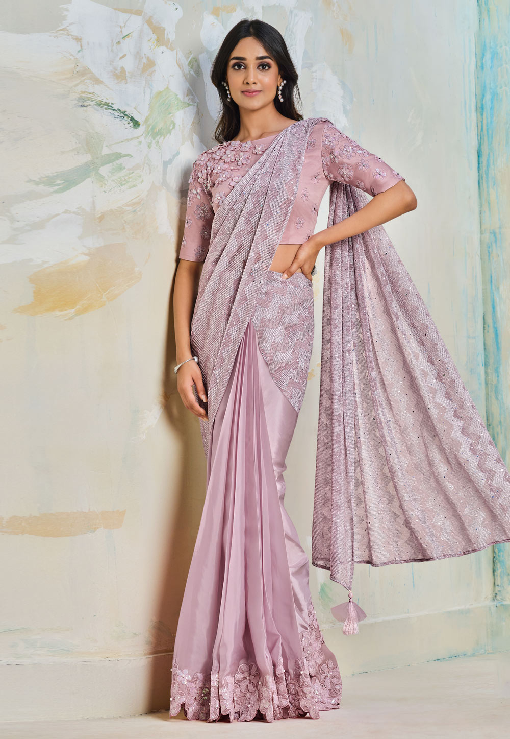 Pink Satin Silk Saree With Blouse 251608