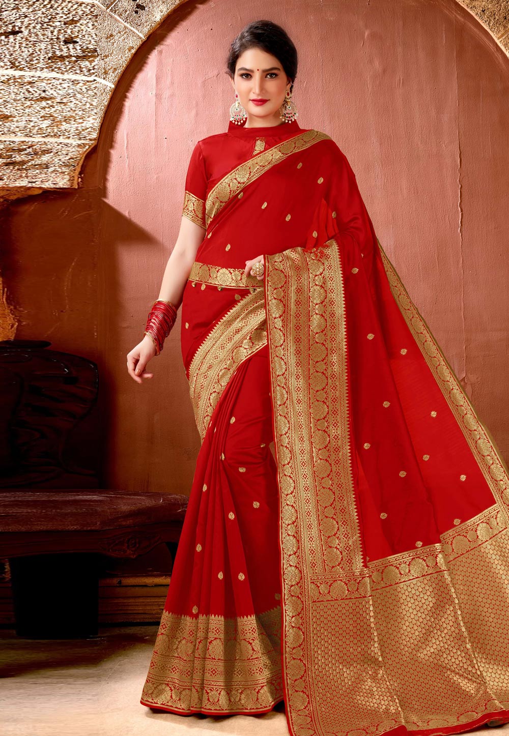 Red Banarasi Silk Saree 246796