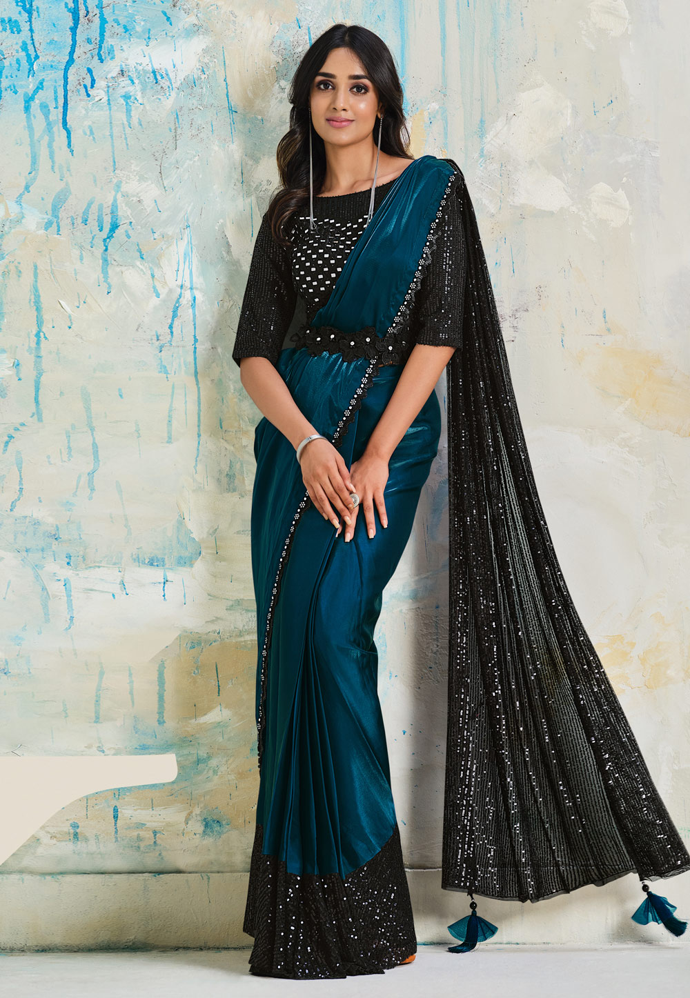 Blue Satin Silk Saree With Blouse 251611