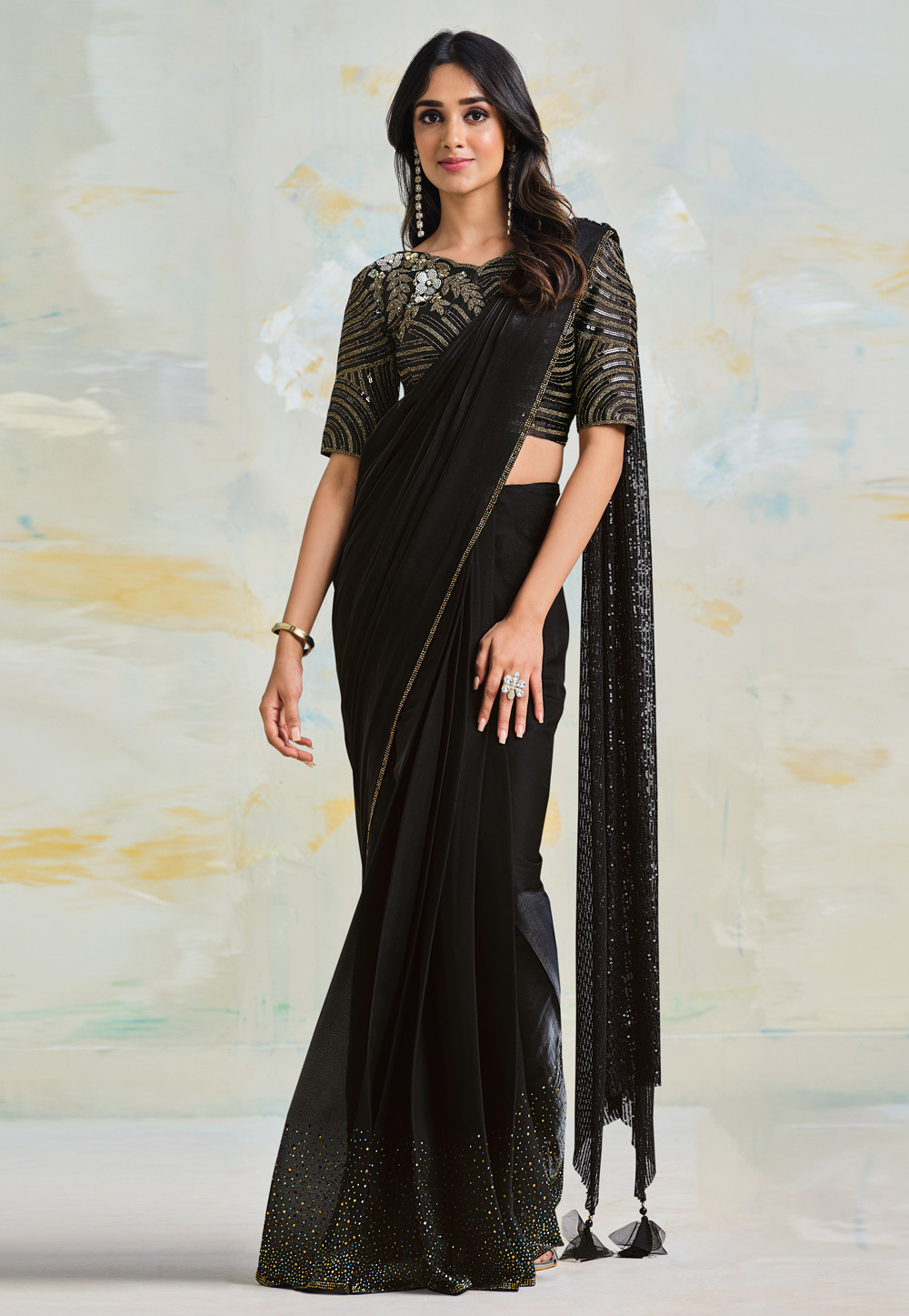 Black Satin Silk Saree With Blouse 251615