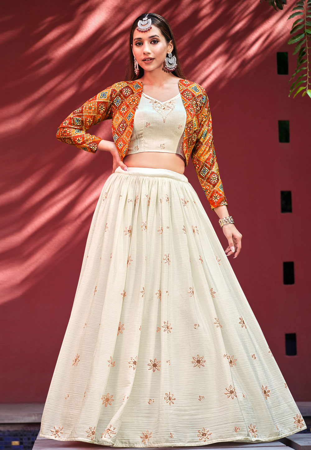 New) Party Wear Crop Top Lehenga With Jacket Rs.1950/-