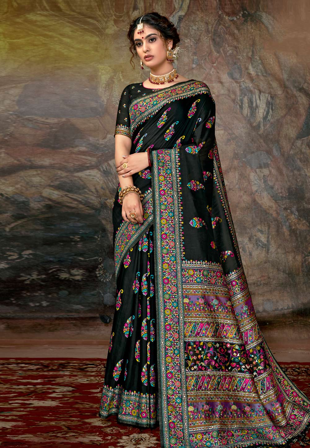 Black Banarasi Silk Festival Wear Saree 213712