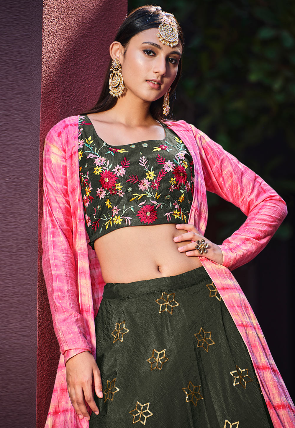 Crop Top Lehenga : White zari satin floral printed crop top ...