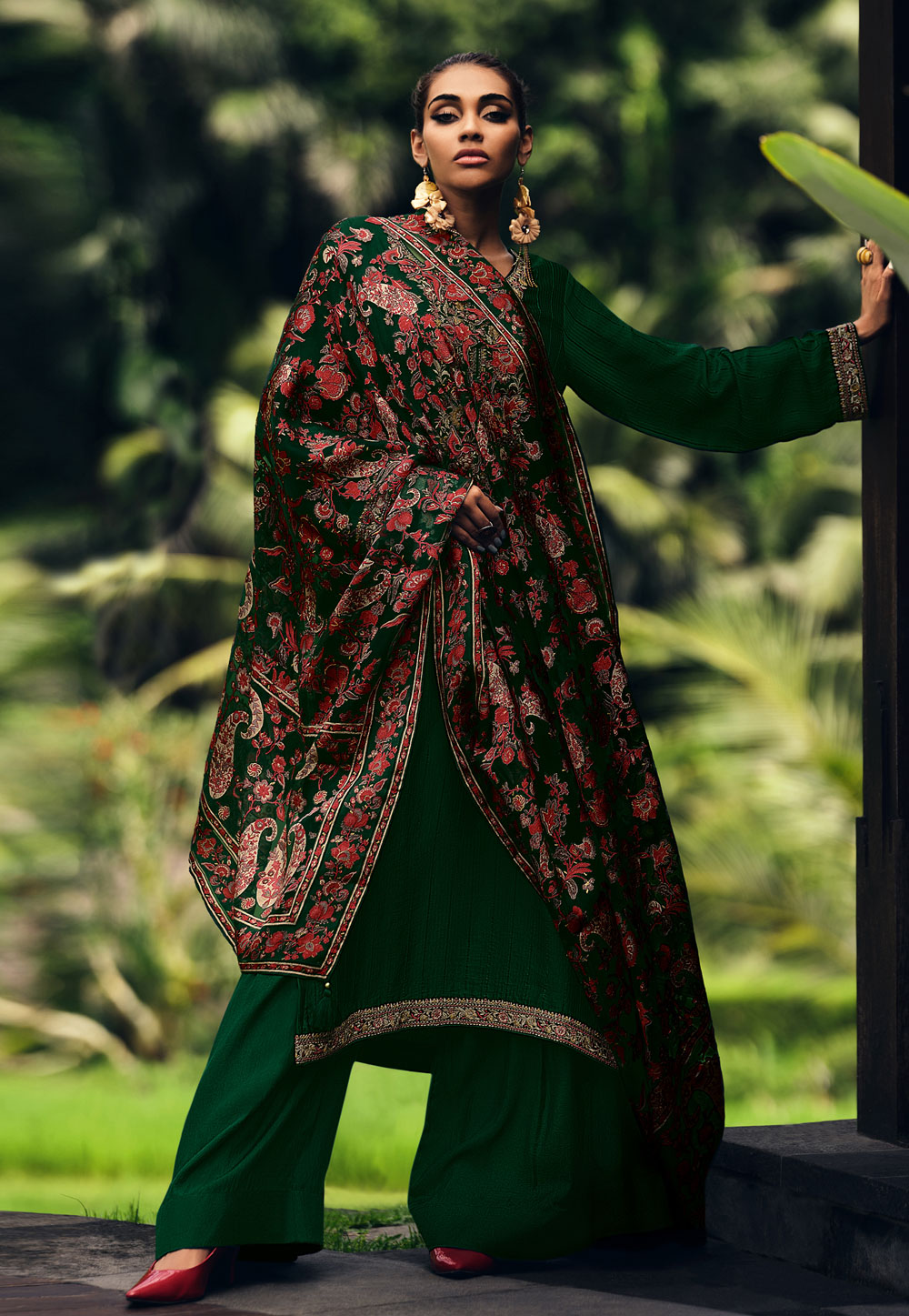 Green Muslin Palazzo Suit 276287