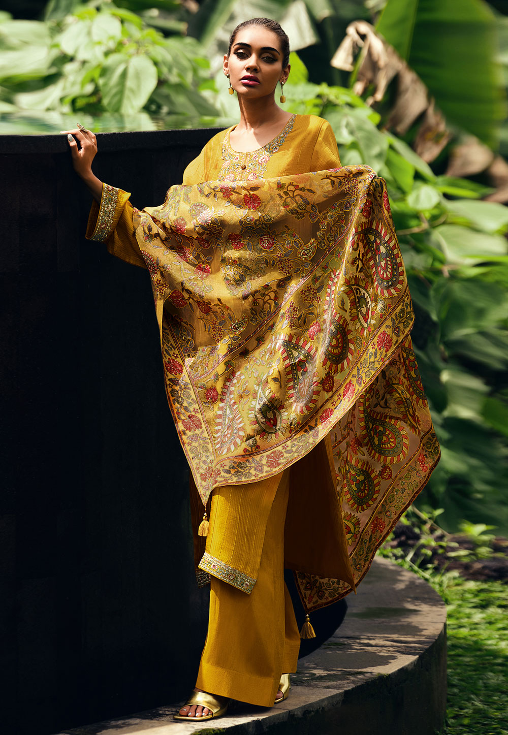 Mustard Muslin Pakistani Suit 276288