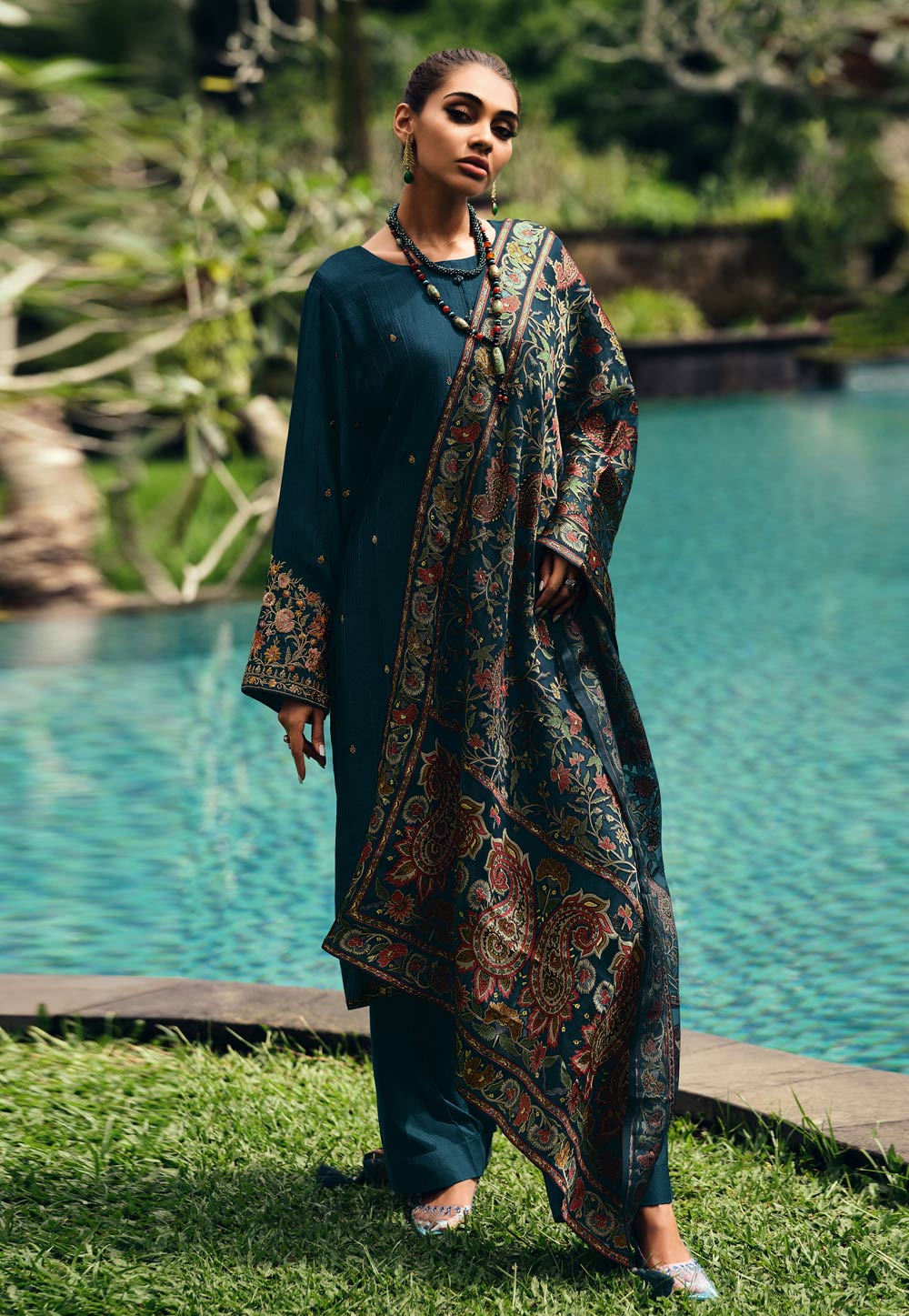 Teal Muslin Pakistani Suit 276290