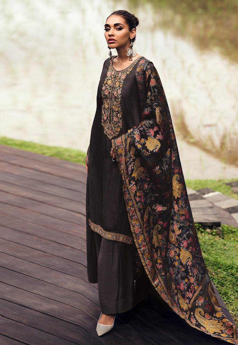 Black Muslin Palazzo Suit 276291
