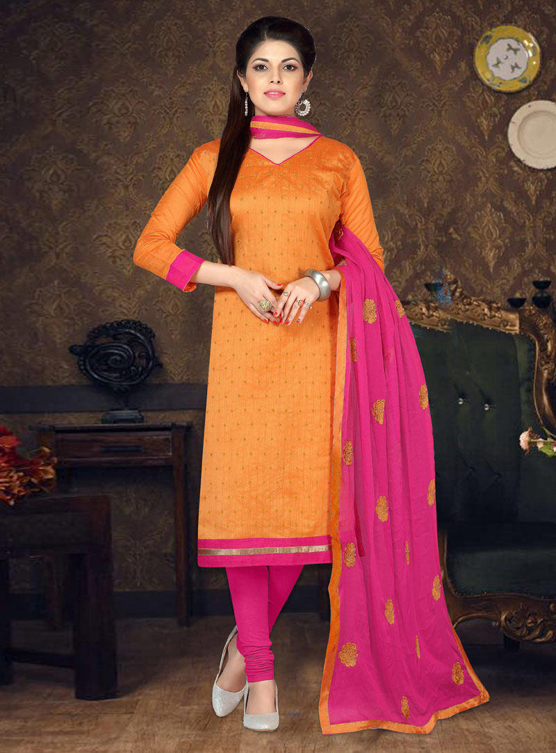 Orange Cotton Churidar Salwar Suit 91093