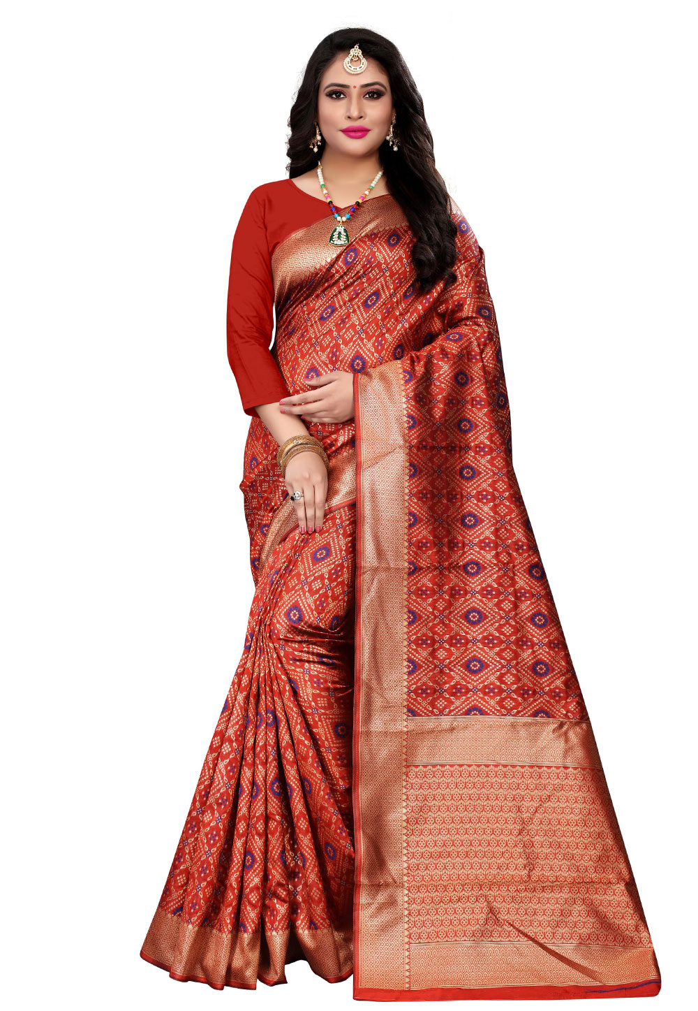 Red Banarasi Silk Festival Wear Saree 199387