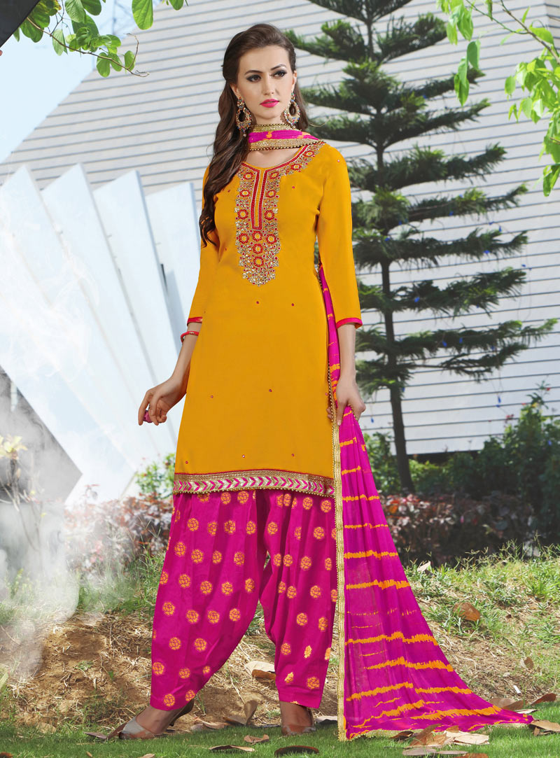 Yellow Cotton Punjabi Suit 91190