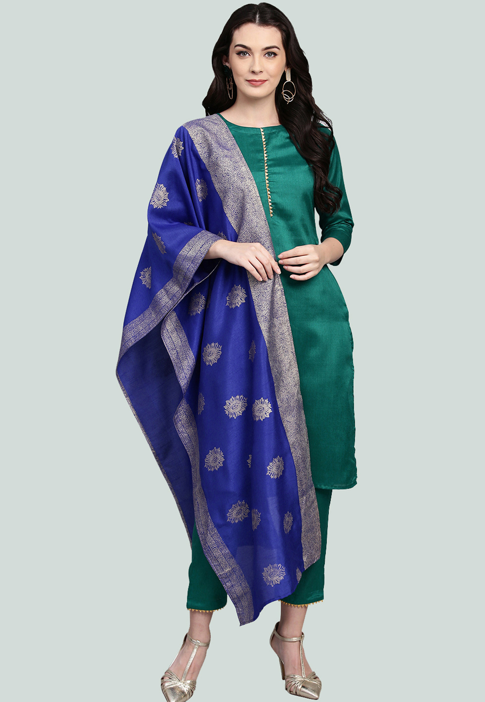 Teal Silk Readymade Pant Style Suit 176730