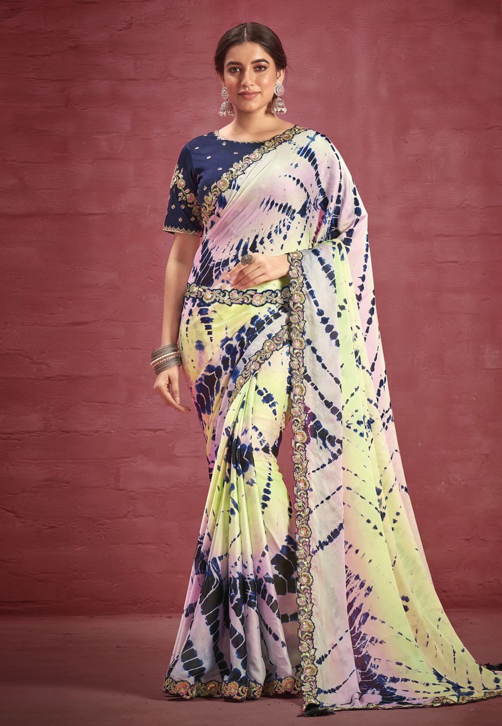 Multicolor Satin Silk Saree With Blouse 256828