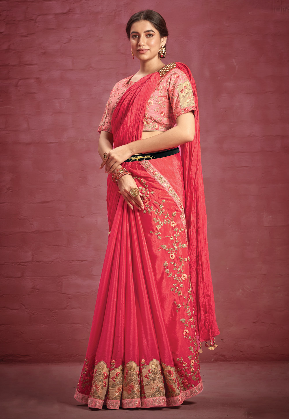 Pink Silk Crepe Saree With Blouse 256831