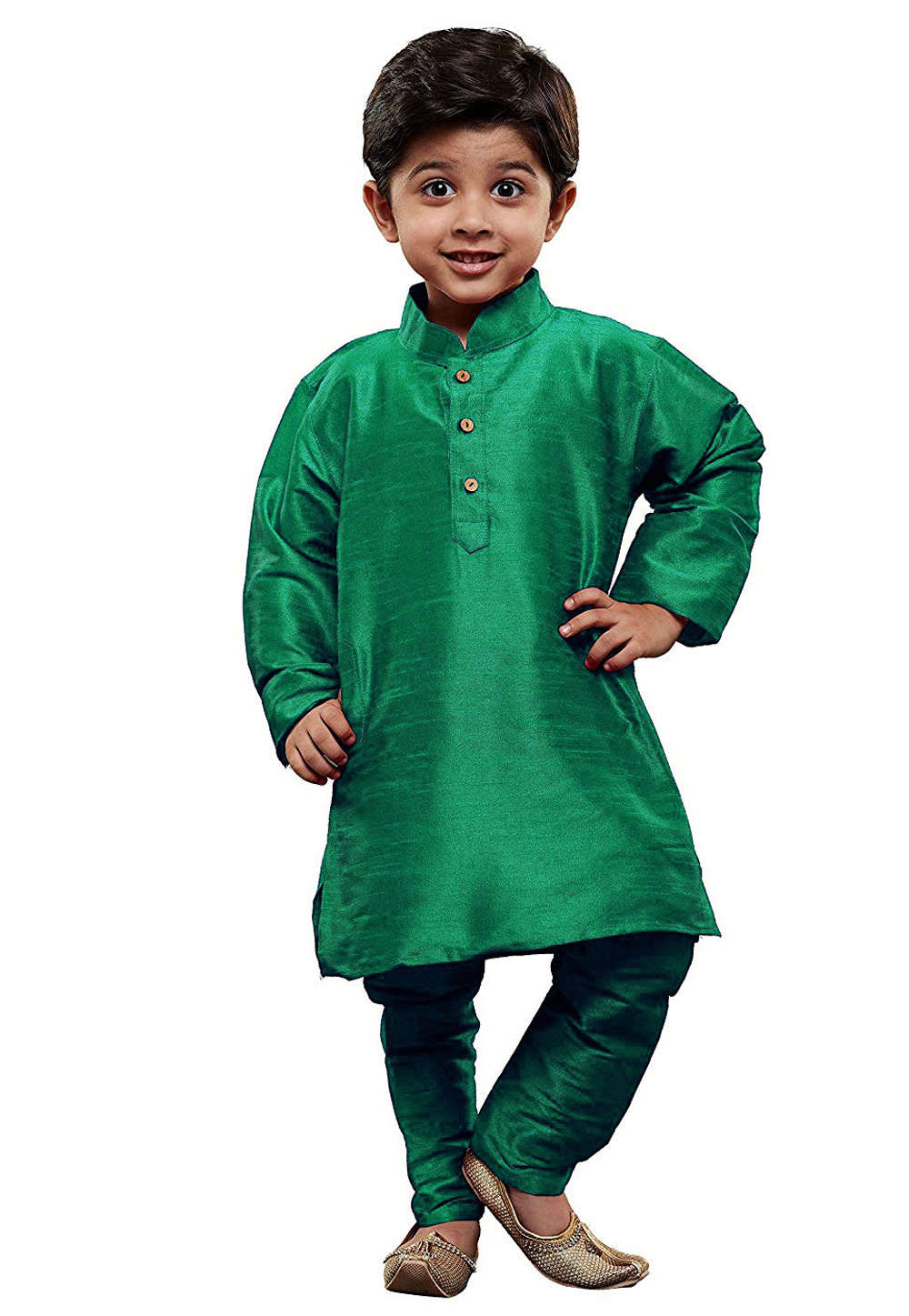 Green Dupion Silk Kids Kurta Pajama 216229