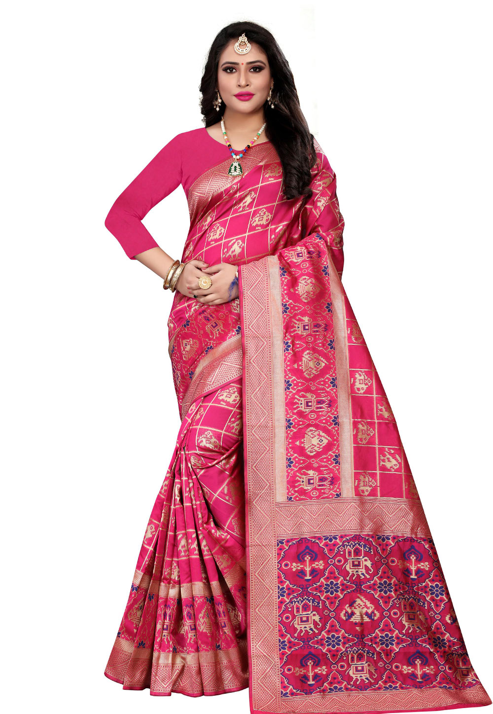 Pink Banarasi Silk Saree With Blouse 199388