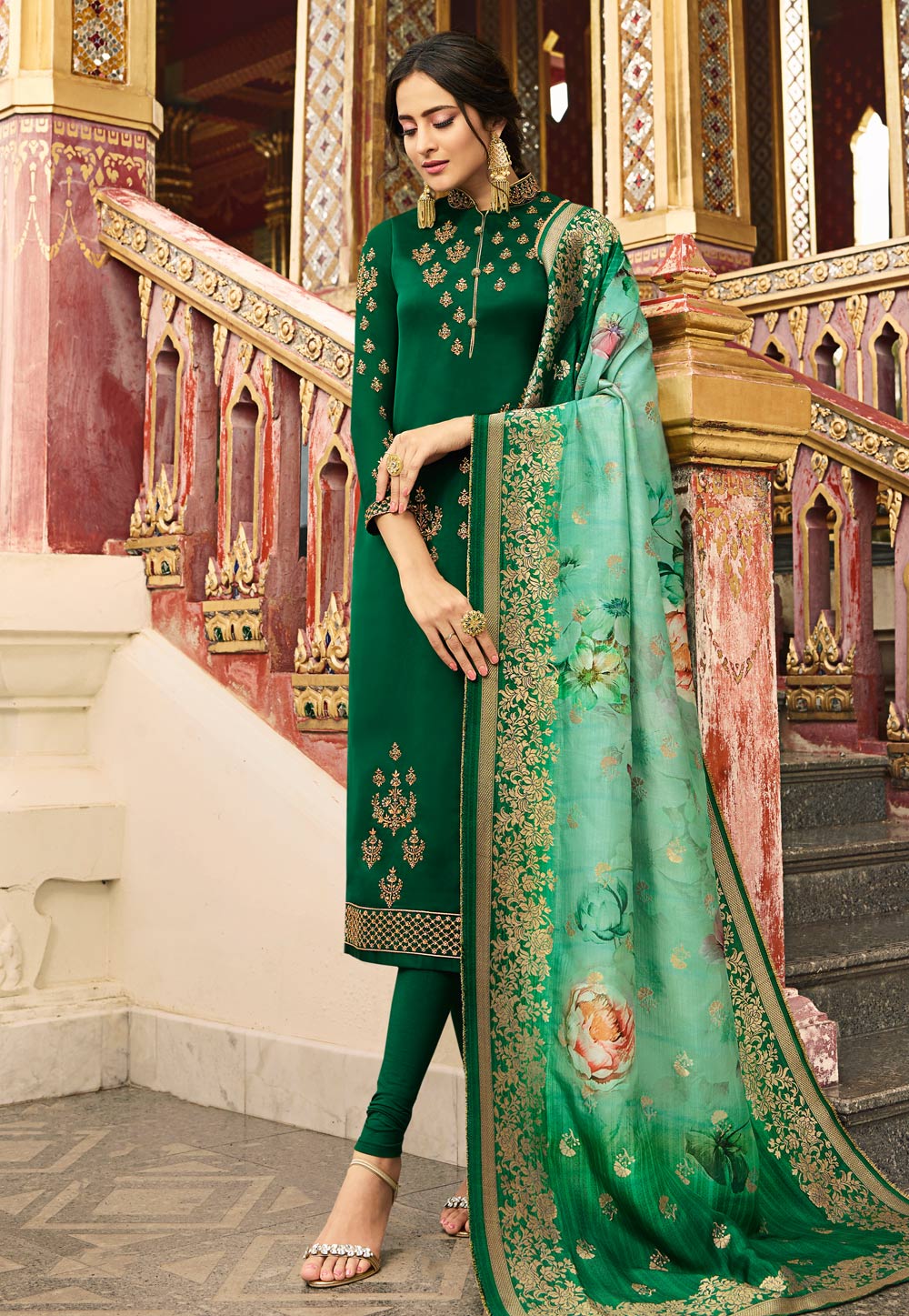 Green Silk Churidar Salwar Suit 204846