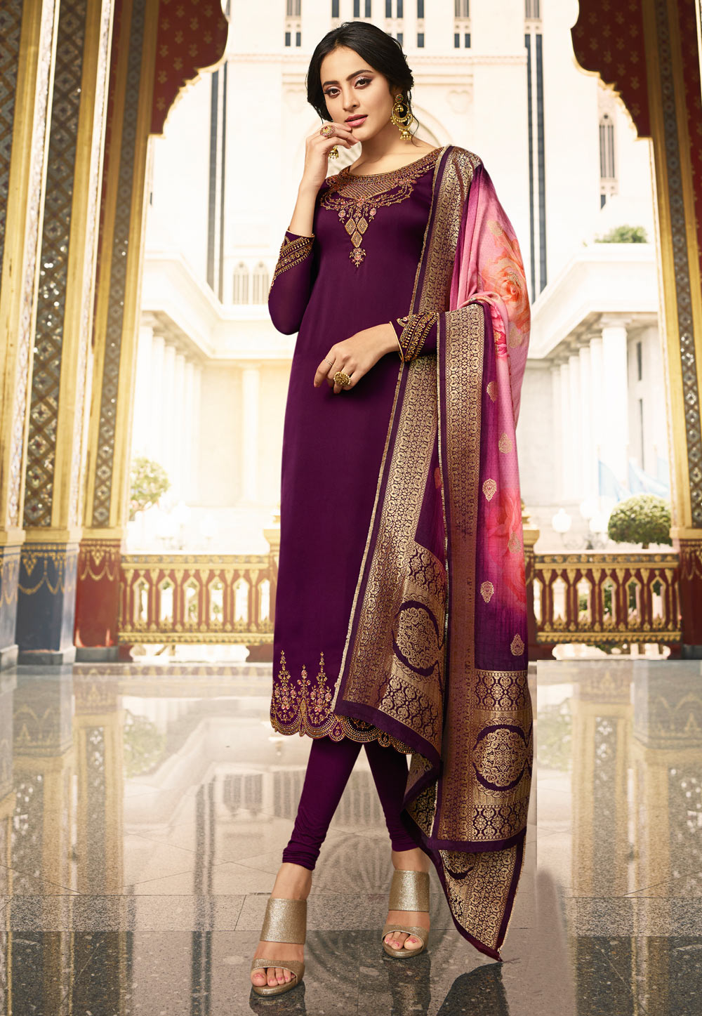 Purple Silk Churidar Salwar Suit 204848