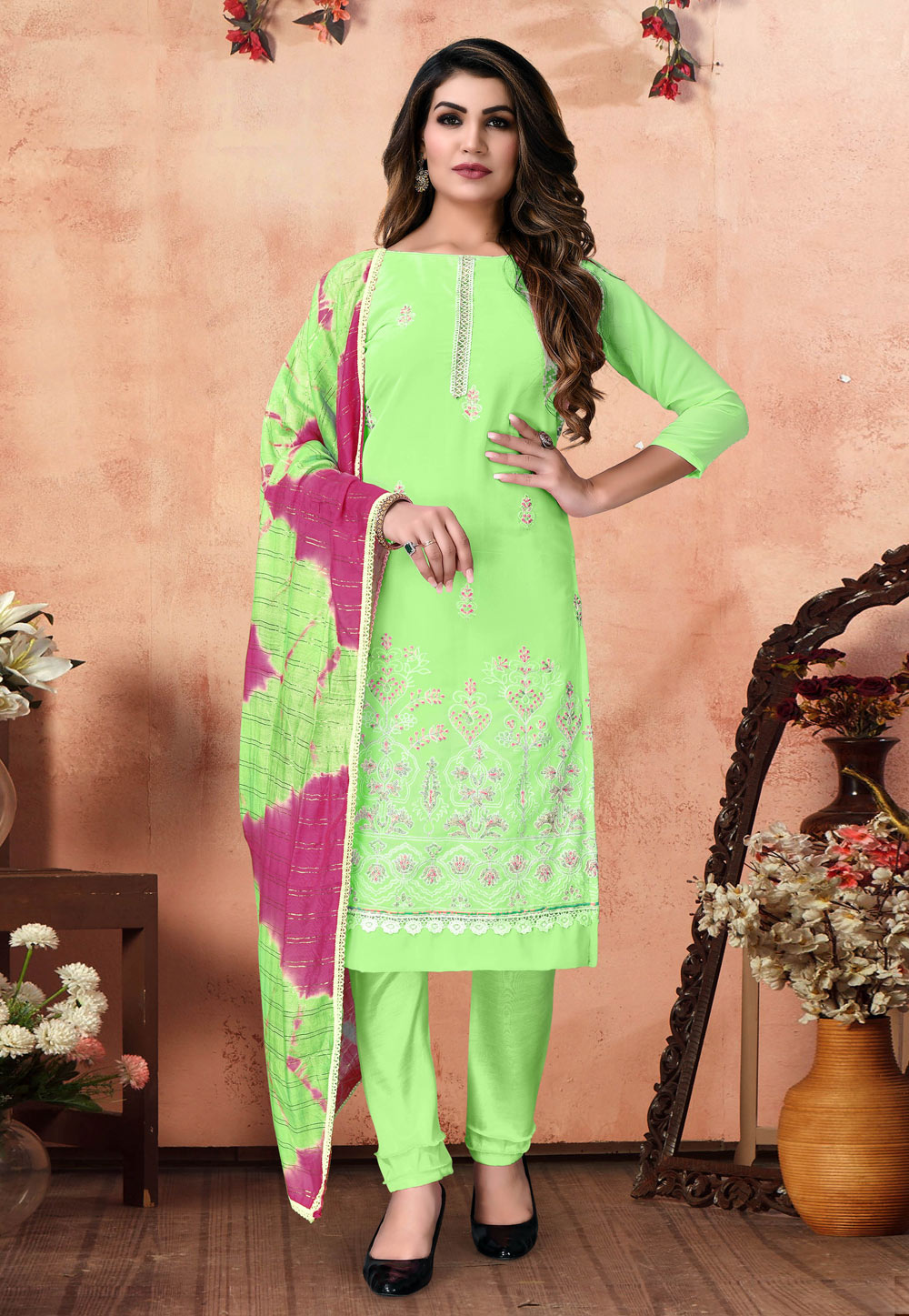 Light Green Georgette Pant Style Suit 246866