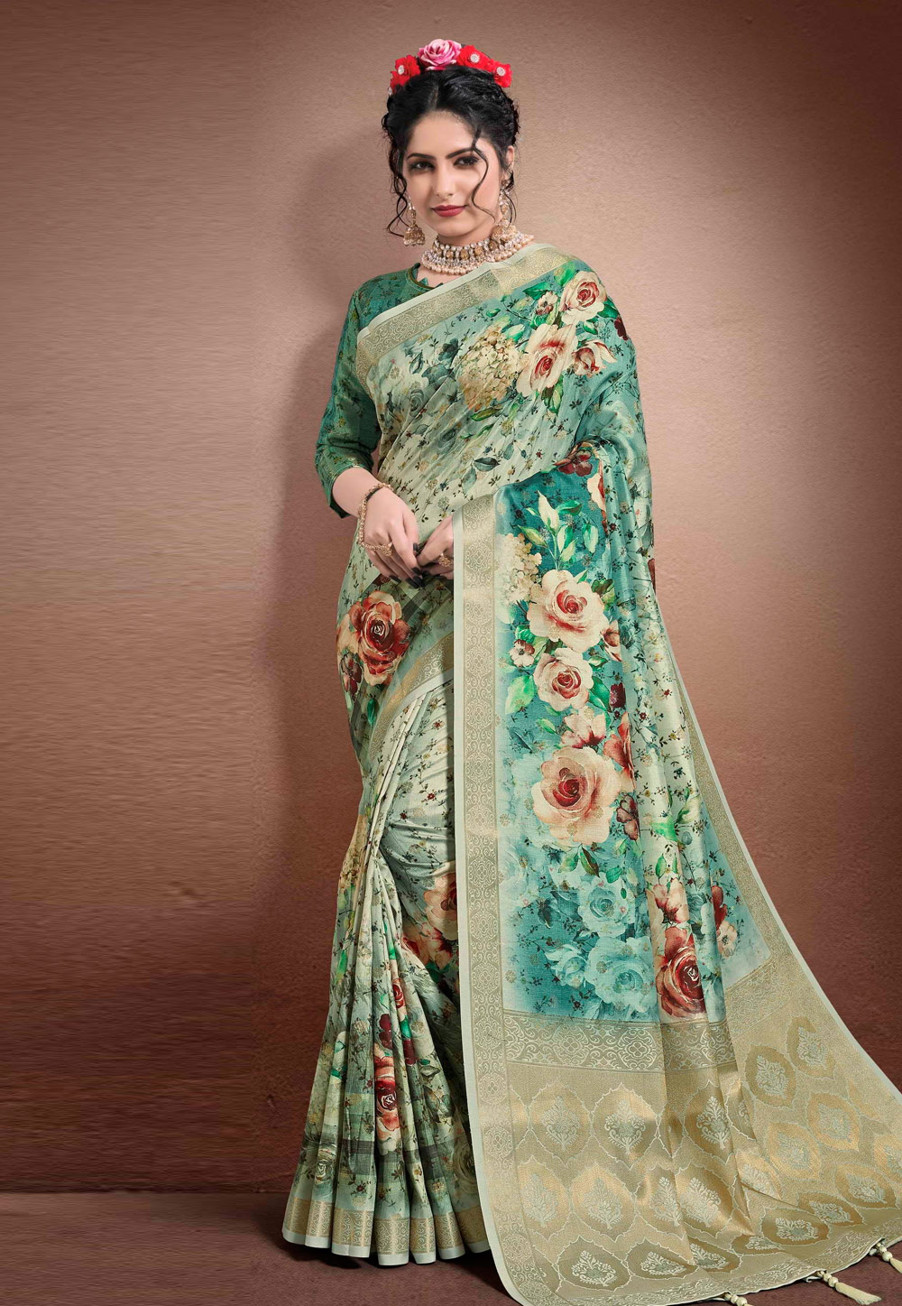 Green Georgette Printed Saree With Blouse 204902
