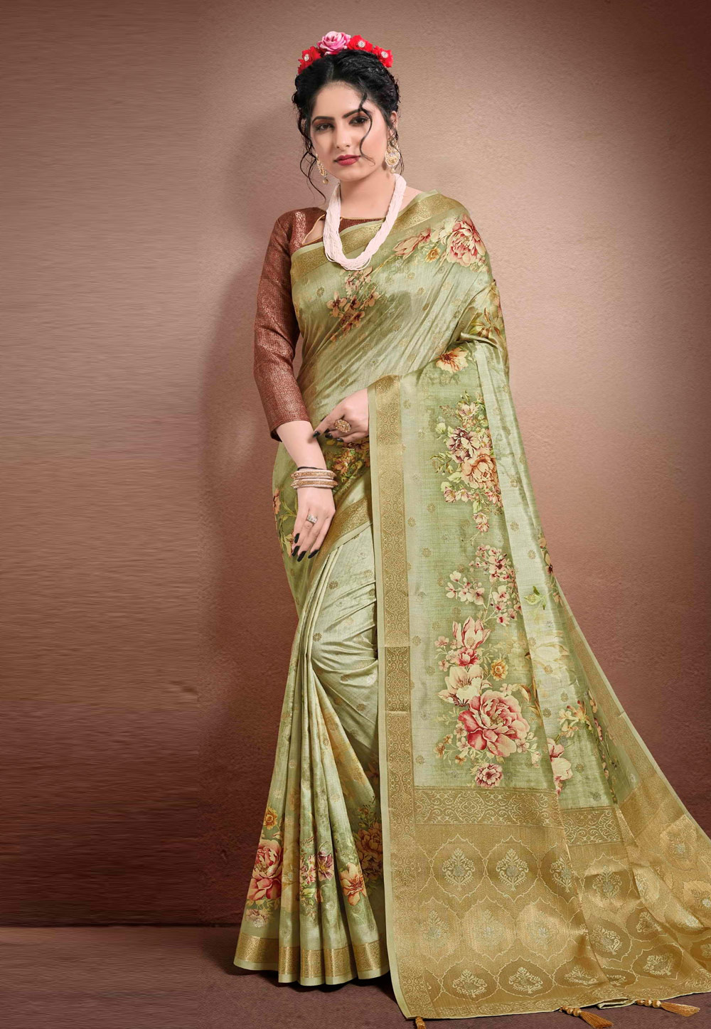 Green Georgette Printed Saree With Blouse 204904