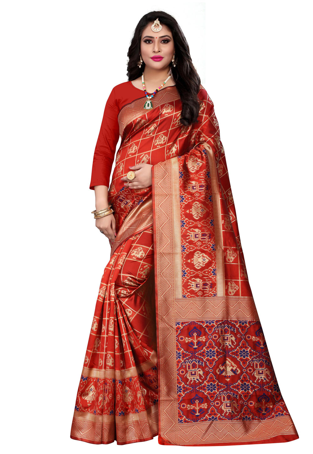 Red Banarasi Silk Festival Wear Saree 199389