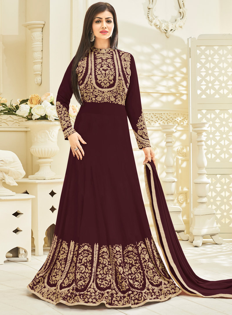 Ayesha Takia Brown Silk Floor Length Anarkali Suit 105269