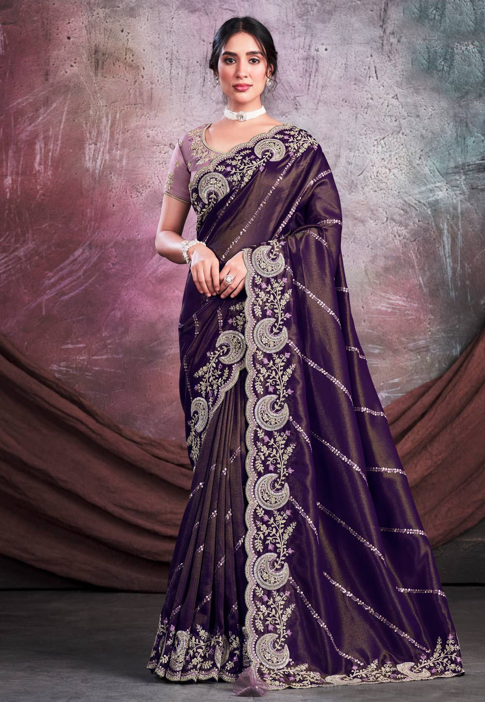 Purple Shimmer Saree With Blouse 259784